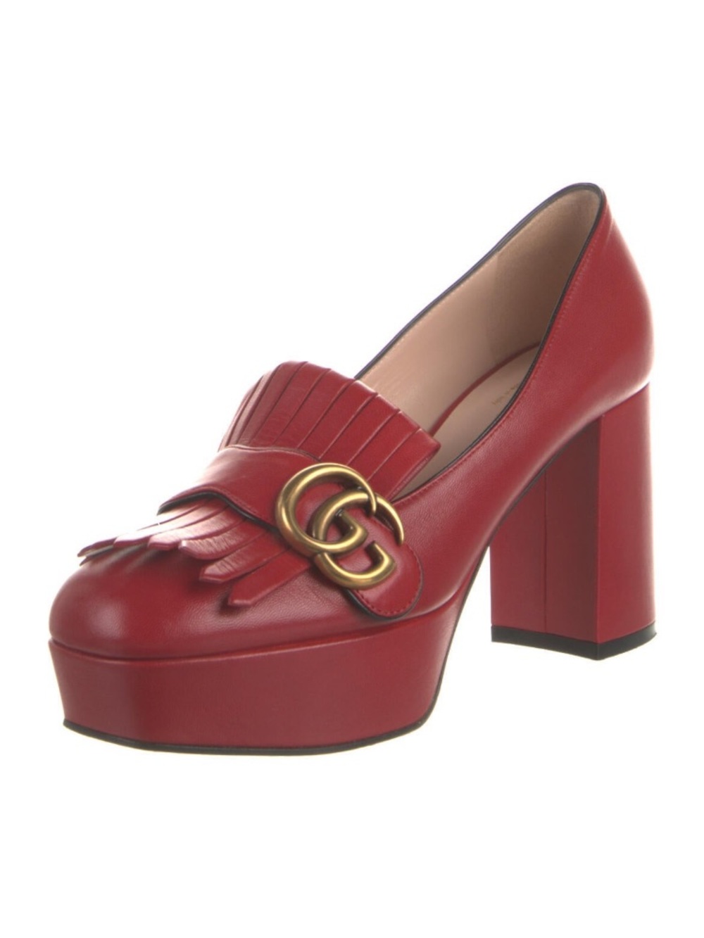 Gucci Red Leather Platform Pump with fringe